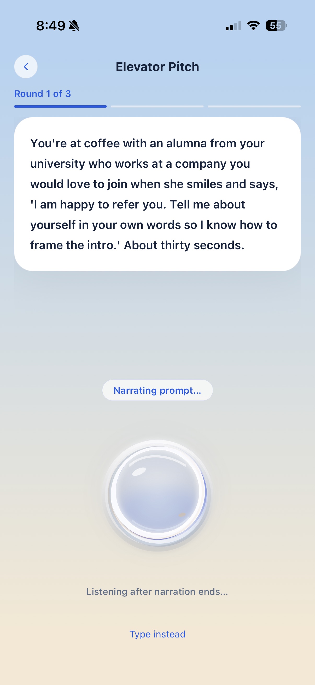 A realistic speaking prompt narrated by the orb
