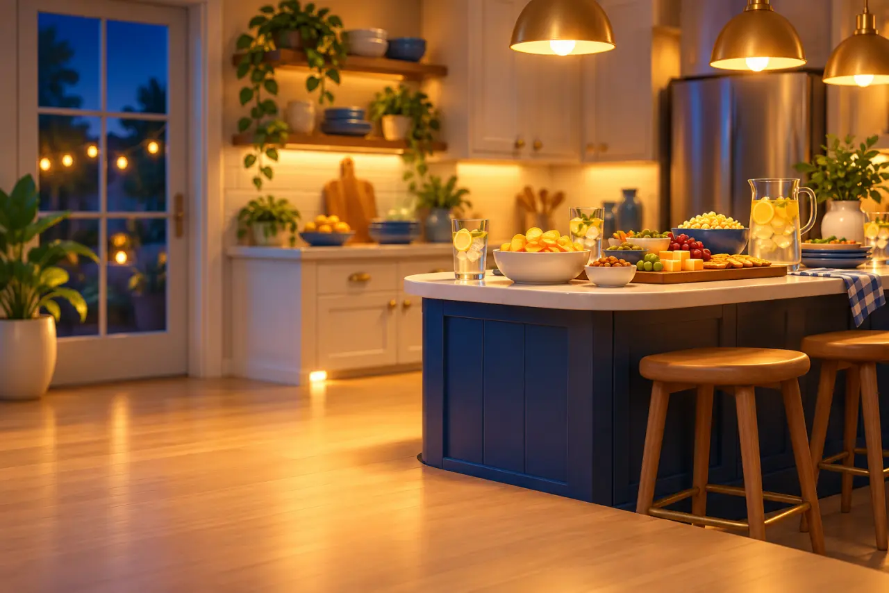 A busy house-party kitchen