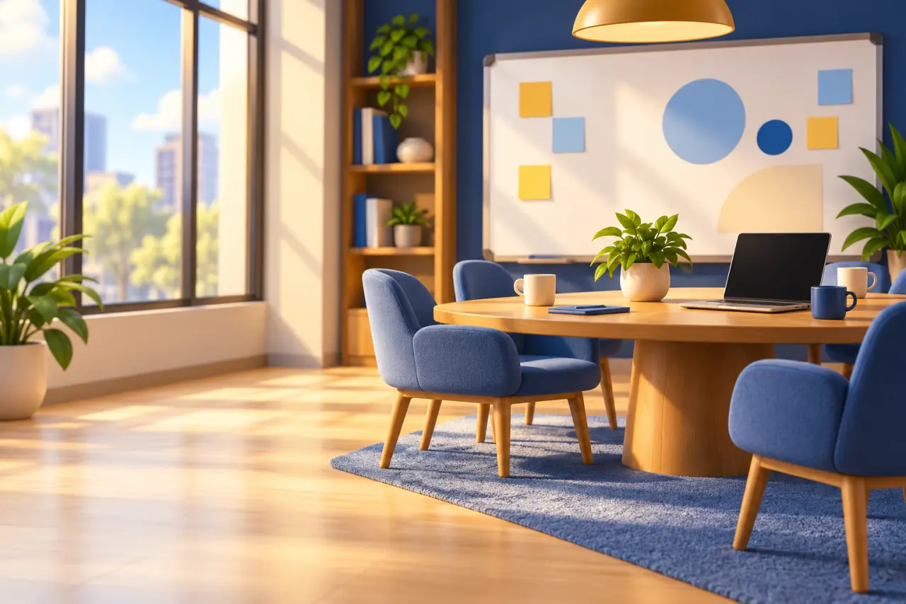 A team meeting space with a long table